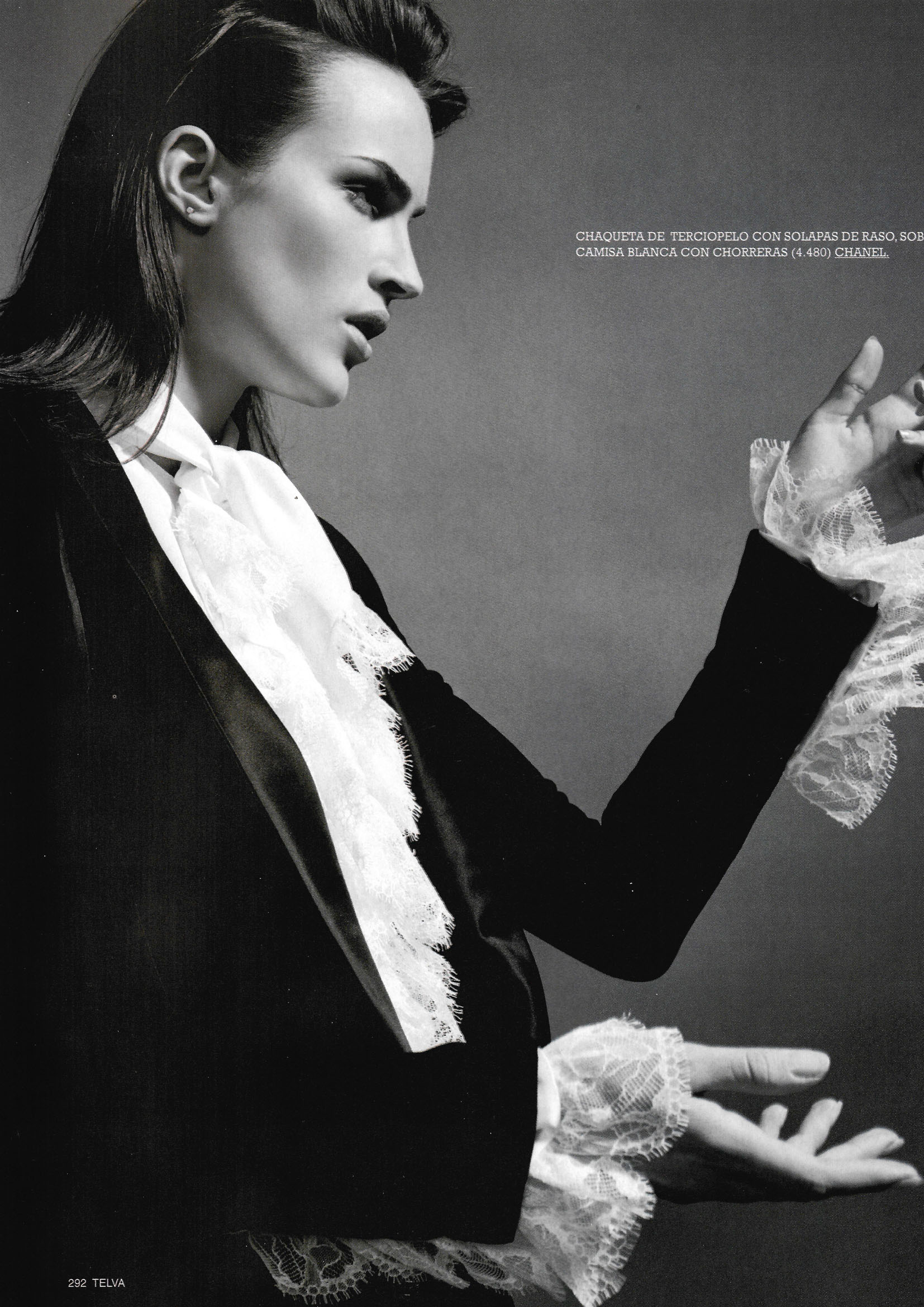 Editorial fashion styling by Cuca Jaramillo featuring sharp black tailoring for Telva Magazine.