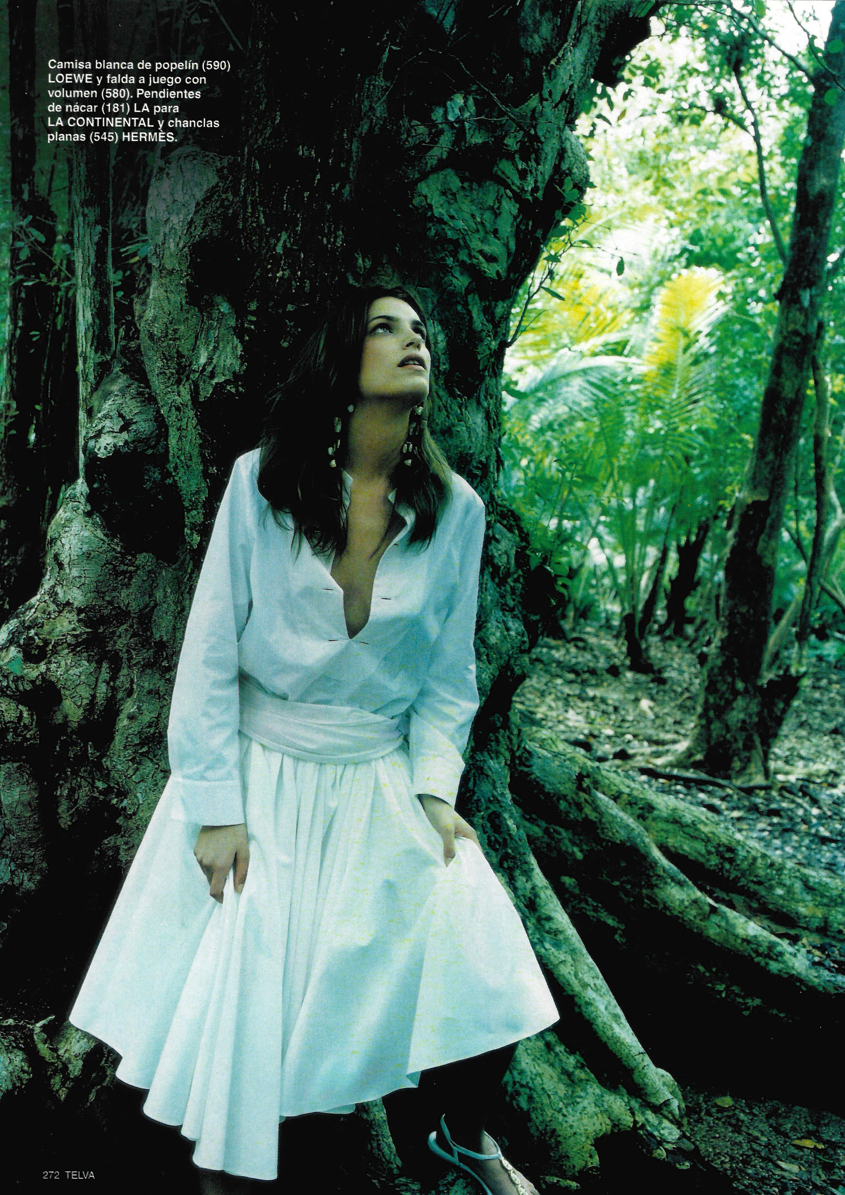 Wild Purity editorial styling by Cuca Jaramillo featuring a Loewe poplin shirt and organic textures for Telva Magazine.
