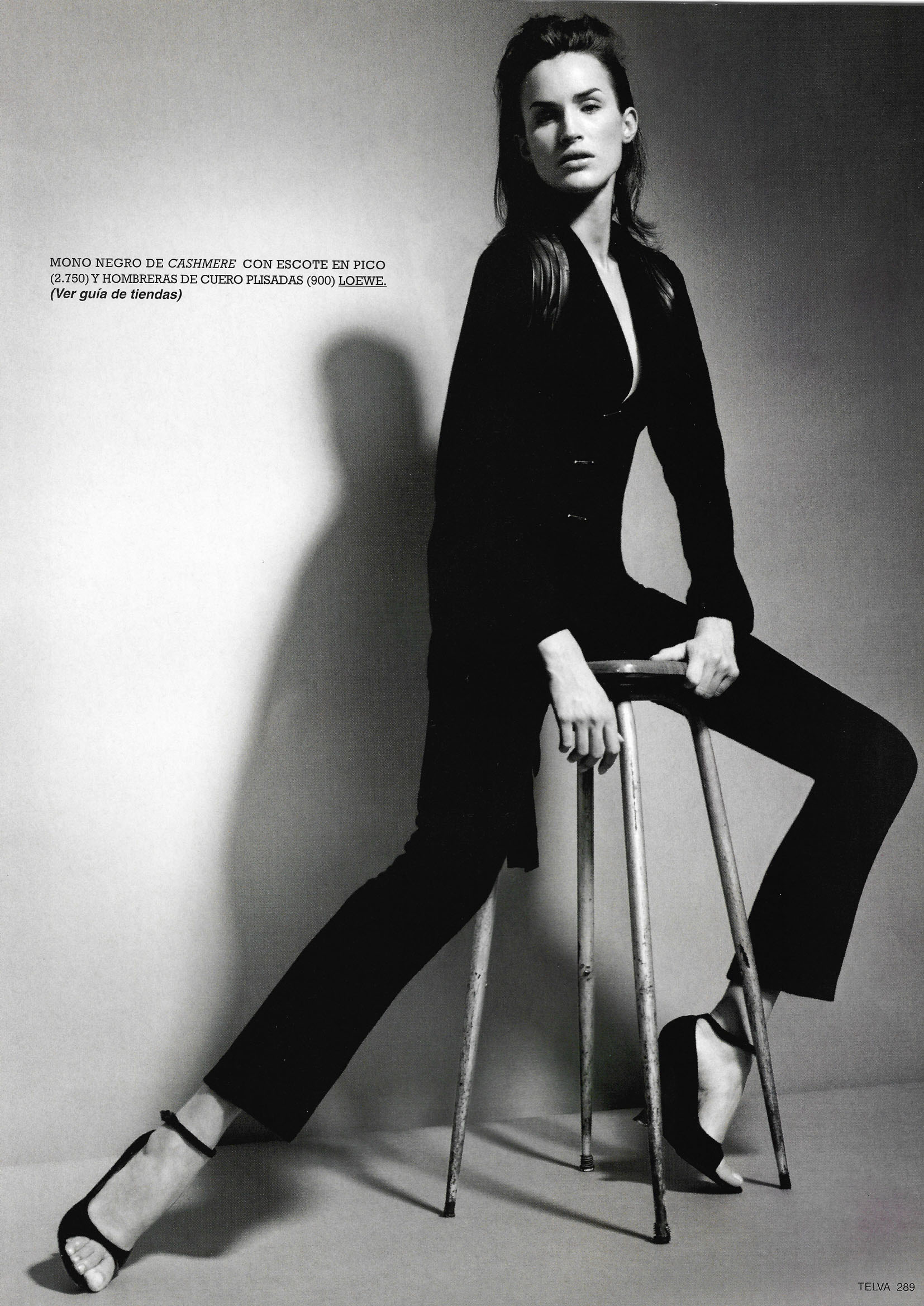 Editorial fashion styling by Cuca Jaramillo featuring sharp black tailoring for Telva Magazine.